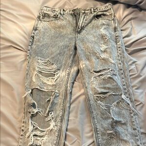 American Eagle Outfitters Gray Distressed Cropped Jeans